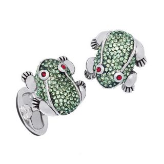 Sterling Crystal Green Frog Cufflinks