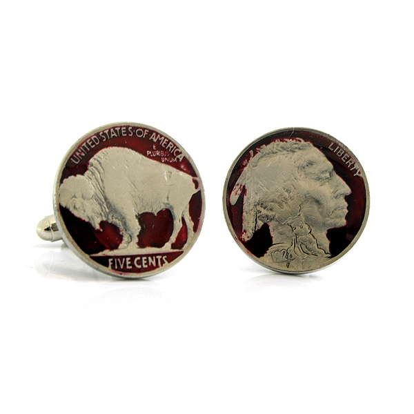 Coin Buffalo Bison Money American Jewelry Indian Head Nickel Cufflinks 
