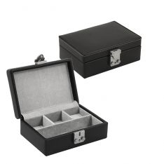 Black Leather Cufflink Jewelry Case