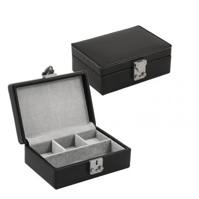 Black Leather Cufflink Jewelry Case
