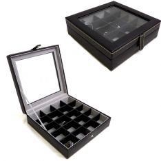 20 Pair Black Leather Cufflink Case