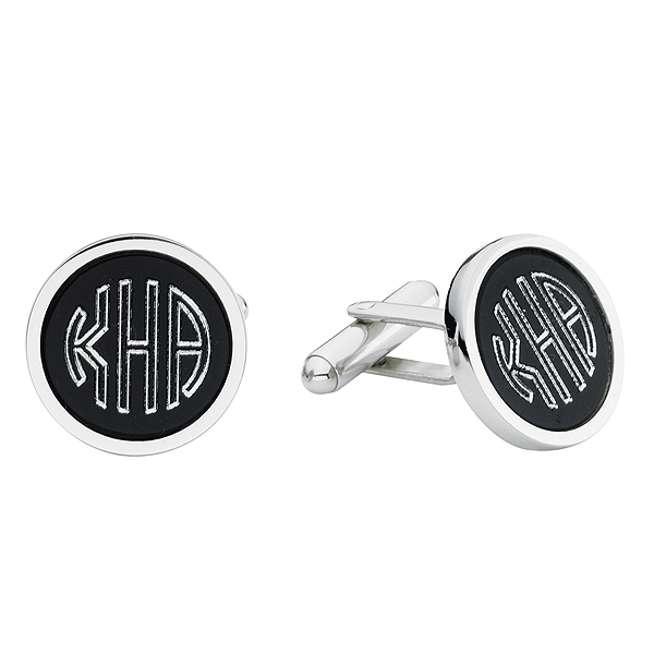 Engraved Brushed Silver & Black Stainless Steel Cufflinks Customized Cuff Links 