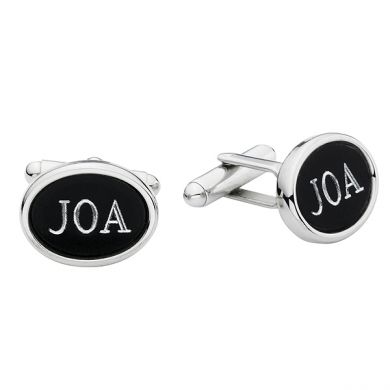 Engravable Oval Black Cufflinks