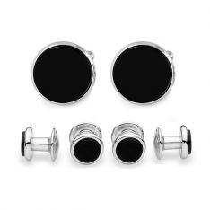 Silver Finish Onyx Stud Set
