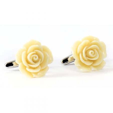 Pale Ivory Rose Flower Cufflinks