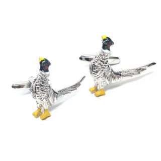 Rhodium Pheasant Cufflinks