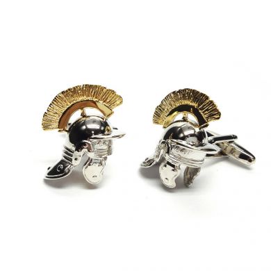 Two Toned Rhodium Gold Plated Roman Helmet Cufflinks