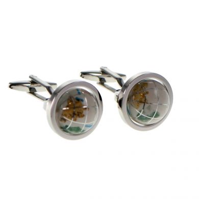 Spinning Globe Silver Finish Cufflinks