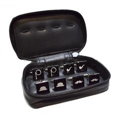 4 Pair Leather Travelling Case with Cufflinks