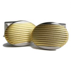 Gold Ribbed Oval Cufflinks