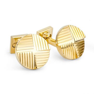Stepped Gold Round Lined Cufflinks Stepped Gold Round Lined Cufflinks