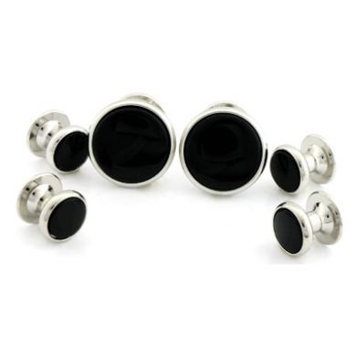 White Brass and Onyx Flat Back Stud Set