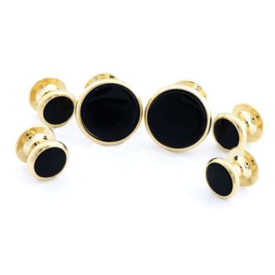 Brass with Onyx Flat Back Stud Set