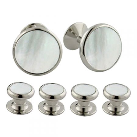 SS855300 David Donahue Mens White Mother of Pearl Flat Back Cufflinks Stud Set 