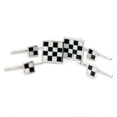 Onyx & Pearl Checkered Sterling Silver Stud Set