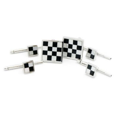 Onyx & Pearl Checkered Sterling Silver Stud Set Onyx & Pearl Checkered Sterling Silver Stud Set