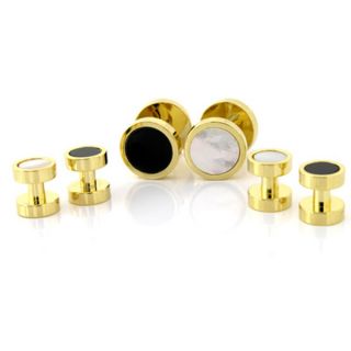 14K Gold Reversible Pearl and Onyx Stud Set