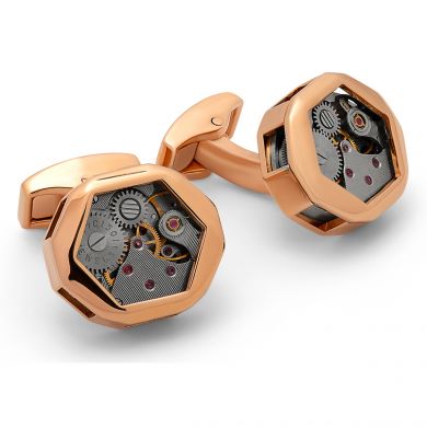 Rose Gold Faceted Skeleton Watch Cufflinks