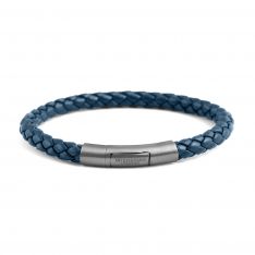 Braided Italian Blue Leather Bracelet - Medium Size