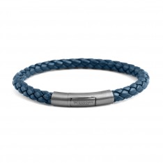 Large Braided Blue Italian Leather Bracelet