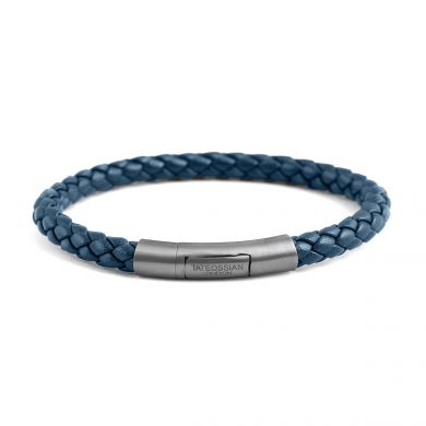 Large Braided Blue Italian Leather Bracelet