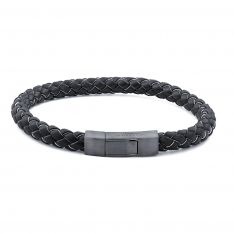 Braided Black Italian Leather Bracelet
