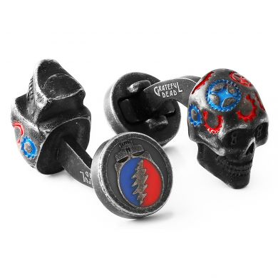 Iconic Tateossian Gear Painted Skull Cufflinks