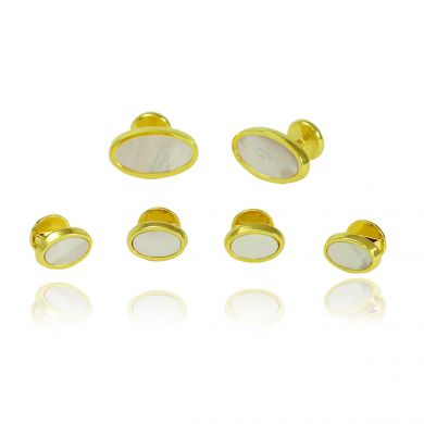 Mother Of Pearl and Gold Oval Stud Set