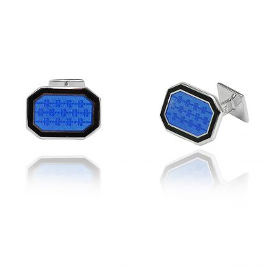 Sterling Blue Patterned Octagon Cufflinks
