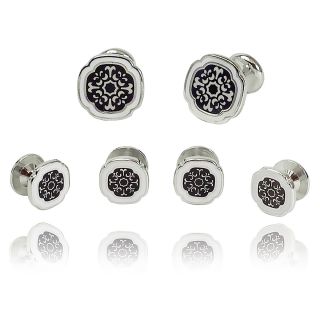 Black And White French Floral Stud Set